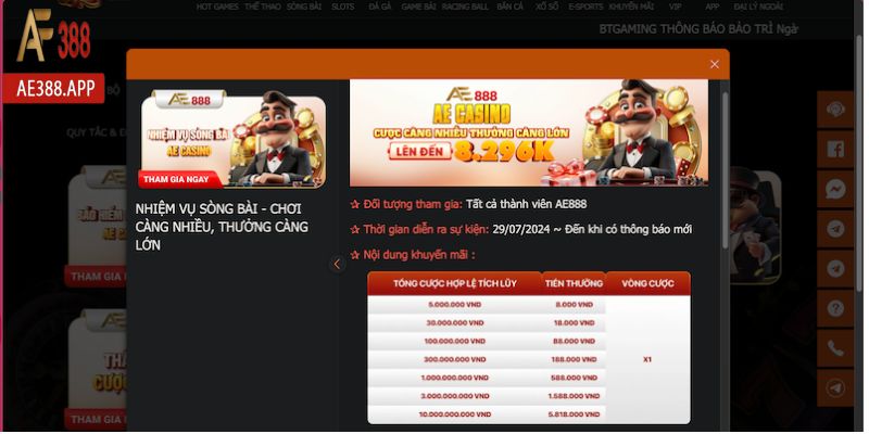 Cách để nhận khuyến mãi nhiệm vụ sòng bài AE Casino